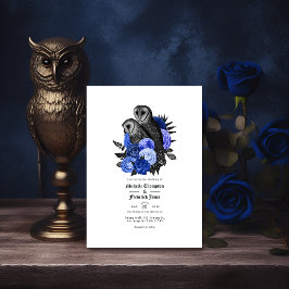 Royal Blue Floral Owls Gothic Wedding Kaart