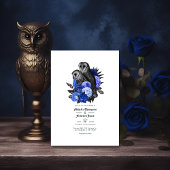 Royal Blue Floral Owls Gothic Wedding Kaart