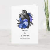 Royal Blue Floral Owls Gothic Wedding Programma (Voorkant)