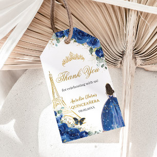 Royal Blue Floral Paris Gold Quinceañera Verjaarda Cadeaulabel