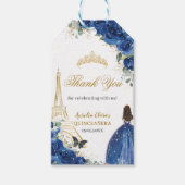 Royal Blue Floral Paris Gold Quinceañera Verjaarda Cadeaulabel (Voorkant)