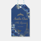 Royal Blue Floral Paris Gold Quinceañera Verjaarda Cadeaulabel (Achterkant)