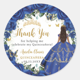 Royal Blue Floral Princess Dress Quinceañera 15 Ronde Sticker