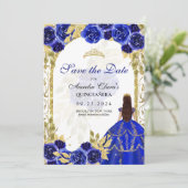 Royal Blue Floral Princess Gold Arch Quinceanera Aankondiging (Staand voorkant)