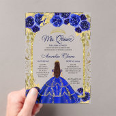 Royal Blue Floral Princess Gold Arch Quinceanera Acryl Uitnodigingen (Insitu (Draagbaar))