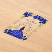 Royal Blue Floral Princess Gold Arch Quinceanera Acryl Uitnodigingen (Laagn)
