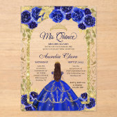 Royal Blue Floral Princess Gold Arch Quinceanera Acryl Uitnodigingen (Voorkant)