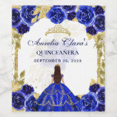 Royal Blue Floral Princess Gold Arch Quinceanera Wijn Etiket (Enkel label)