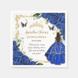 Royal Blue Floral Princess Gold Quinceañera 15 Servet