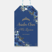 Royal Blue Floral Princess Quinceañera Birthday Cadeaulabel (Achterkant)