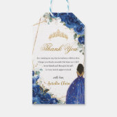 Royal Blue Floral Princess Quinceañera Birthday Cadeaulabel (Voorkant)