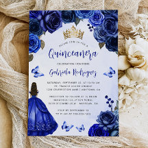Royal Blue Floral Princess Waterverf Quinceañera