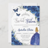 Royal Blue Floral Prinses Sweet 16 Verjaardag Kaart (Voorkant)