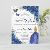Royal Blue Floral Prinses Sweet 16 Verjaardag Kaart (Staand voorkant)