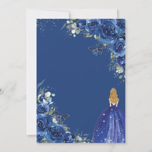 Royal Blue Floral Prinses Sweet 16 Verjaardag Kaart (Achterkant)