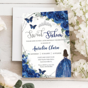 Royal Blue Floral Prinses Sweet 16 Verjaardag Kaart