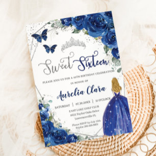 Royal Blue Floral Prinses Sweet 16 Verjaardag Kaart