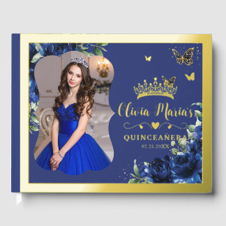 Royal Blue Floral Quinceanera 15 Sweet 16 Photo Gastenboek
