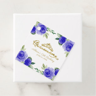 Royal Blue Floral Quinceanera Bedankjes Labels