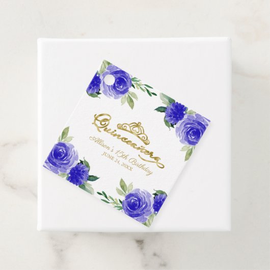 Royal Blue Floral Quinceanera Bedankjes Labels (In situ)
