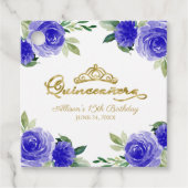 Royal Blue Floral Quinceanera Bedankjes Labels (Voorkant)
