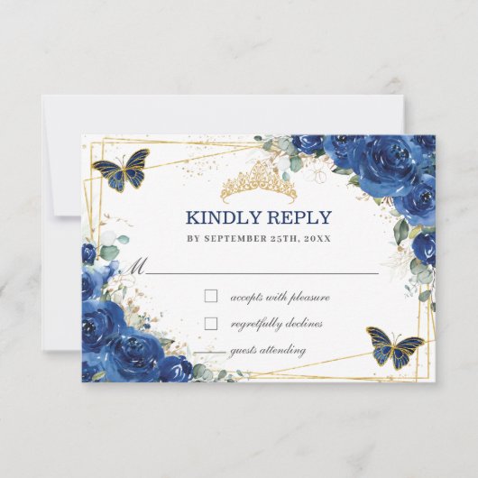 Royal Blue Floral Quinceañera Butterflies Antwoord (Voorkant)