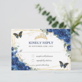 Royal Blue Floral Quinceañera Butterflies Antwoord (Staand voorkant)