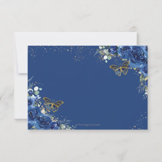 Royal Blue Floral Quinceañera Butterflies Antwoord (Achterkant)