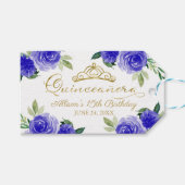 Royal Blue Floral Quinceanera Cadeaulabel (Voorkant (Horizontaal))