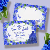 Royal Blue Floral Quinceanera De datum opslaan Save The Date
