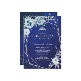 Royal Blue Floral Quinceañera Kaart