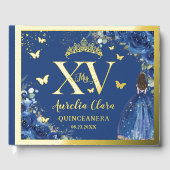 Royal Blue Floral Quinceañera Quince 15 XV Gold Gastenboek (Voorkant)