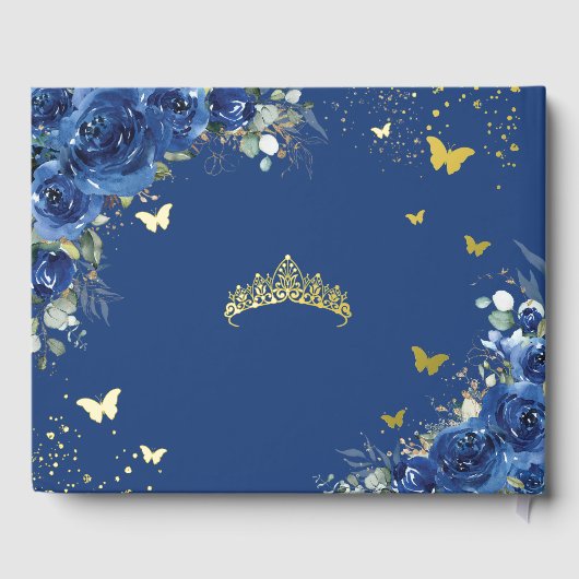 Royal Blue Floral Quinceañera Quince 15 XV Gold Gastenboek (Achterkant)