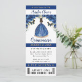 Royal Blue Floral Quinceañera Sweet 16 VIP Ticket Kaart (Staand voorkant)