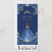 Royal Blue Floral Quinceañera Sweet 16 VIP Ticket Kaart (Achterkant)