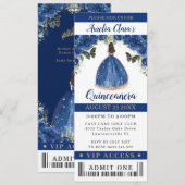 Royal Blue Floral Quinceañera Sweet 16 VIP Ticket Kaart (Voorkant / Achterkant)