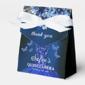 Royal Blue Floral Quinceañera Vlinders Bedankdoosjes (Voorkant Zijde)