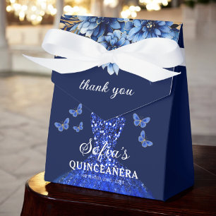 Royal Blue Floral Quinceañera Vlinders Bedankdoosjes