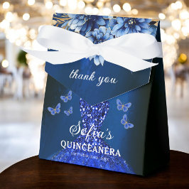 Royal Blue Floral Quinceañera Vlinders Bedankdoosjes