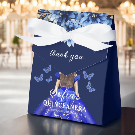 Royal Blue Floral Quinceañera Vlinders Bedankdoosjes