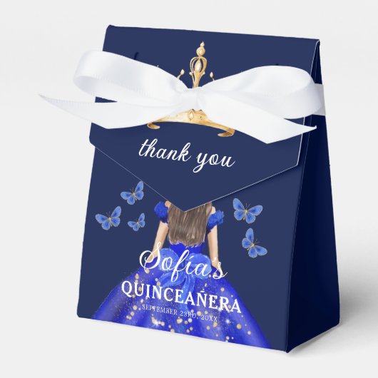 Royal Blue Floral Quinceañera Vlinders Bedankdoosjes (Voorkant Zijde)