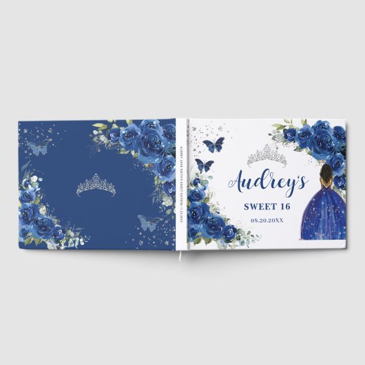 Royal Blue Floral Roos Bruin Prinses Verjaardag Gastenboek (Volledig)