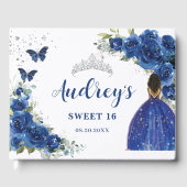 Royal Blue Floral Roos Bruin Prinses Verjaardag Gastenboek (Voorkant)