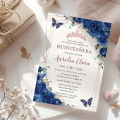 Royal Blue Floral Roos Gold Quinceañera Verjaardag Kaart