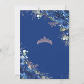 Royal Blue Floral Roos Gold Quinceañera Verjaardag Kaart (Achterkant)