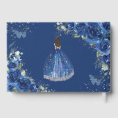 Royal Blue Floral Roos Princess Silver Quinceañera Gastenboek (Achterkant)