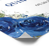 Royal Blue Floral Roos Silver Quinceañera Welkom Poster (Hoek)