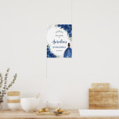 Royal Blue Floral Roos Silver Quinceañera Welkom Poster (Keuken)