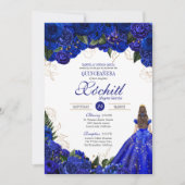 Royal Blue Floral Rozen Elegant Quinceañera Kaart (Voorkant)
