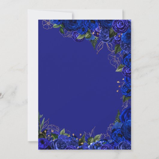 Royal Blue Floral Rozen Elegant Quinceañera Party Kaart (Achterkant)